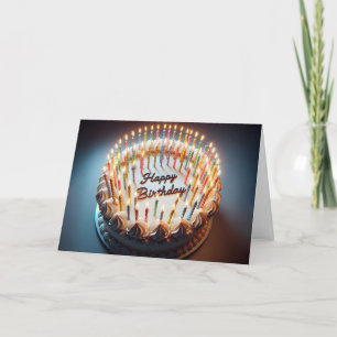 Carte Gâteau d'anniversaire avec beaucoup de bougies