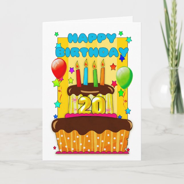 Carte gâteau d'anniversaire avec bougies - heureux 20e a (Devant)