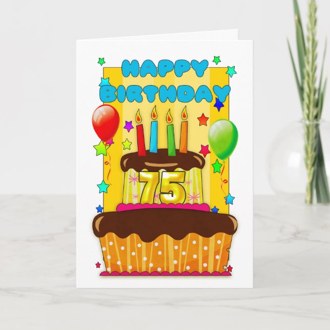 Carte gâteau d'anniversaire avec bougies - heureux 75e a (Devant)