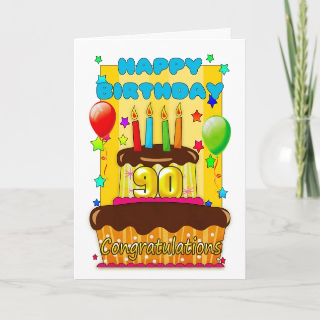Carte gâteau d'anniversaire avec bougies - heureux 90e a (Devant)