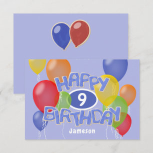 Carte gâteau d'anniversaire bleu heureux avec ballons