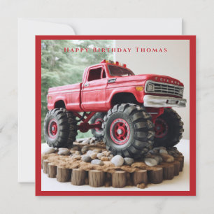 Carte Gâteau d'anniversaire camion rouge pneus noirs roc