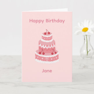 Carte Gâteau d'anniversaire Cerise Rose