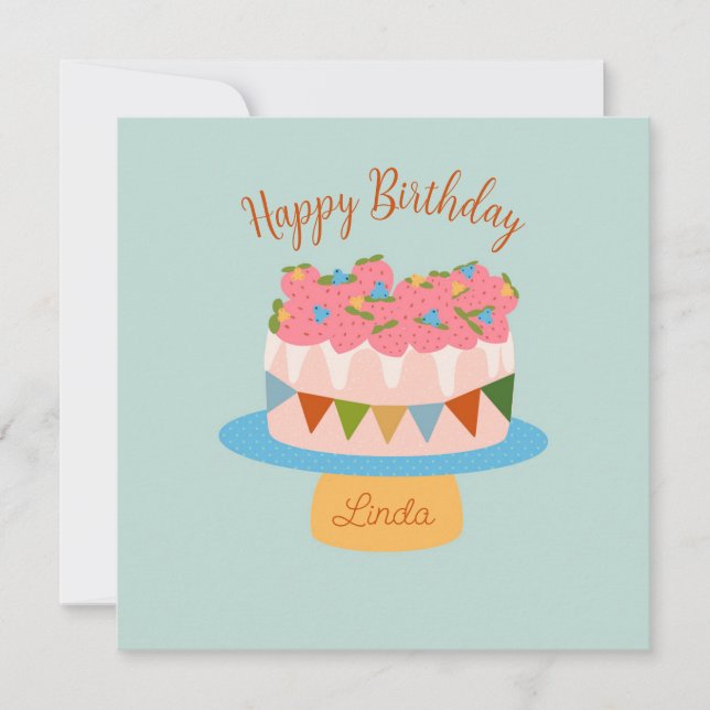 Carte gâteau d'anniversaire de fraise customisée (Devant)