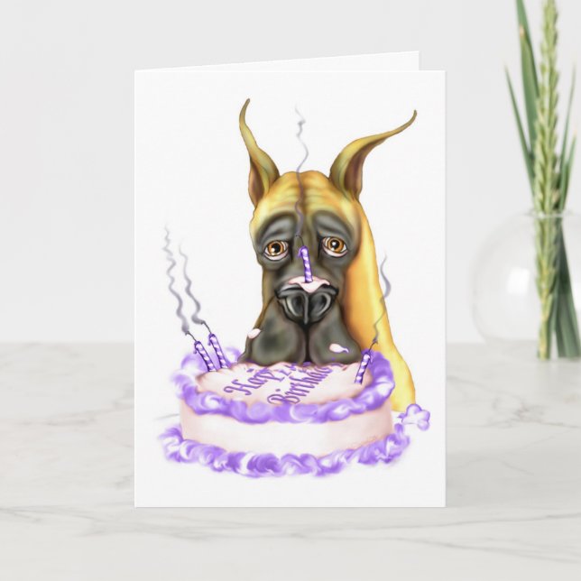 Carte Gâteau d'Anniversaire de Great Dane Fawn (Devant)