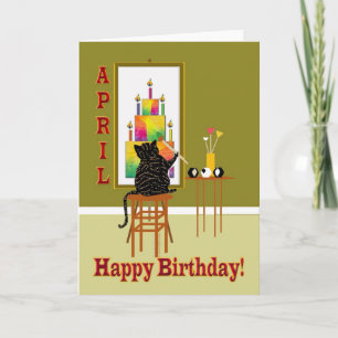 Carte Gâteau d'anniversaire de peinture de chat AVRIL