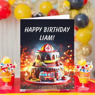 Carte Gâteau d'anniversaire de pompier personnalisé selo