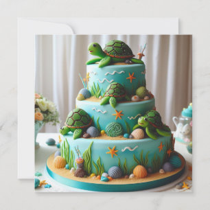 CARTE GÂTEAU D'ANNIVERSAIRE DÉCORÉ THÉMATIQUE TORTUES MI