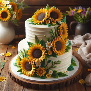 CARTE GÂTEAU D'ANNIVERSAIRE DÉCORÉE FESTIVE SUNFLOWER