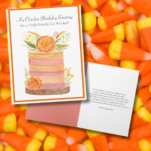 Carte Gâteau d'anniversaire d'octobre pour collègue avec