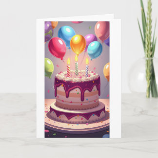 Carte Gâteau d'anniversaire et ballons