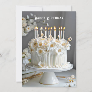 Carte Gâteau d'anniversaire Fleurs blanches et d'or Boug