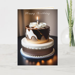 Carte Gâteau d'anniversaire Gold Brown perles blanches