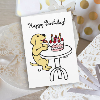Carte Gâteau d'anniversaire Jaune Labrador Cartoon Plaqu