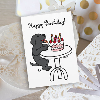 Carte Gâteau d'anniversaire Labrador noir Dessin animé S