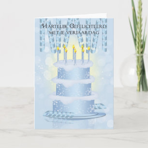 Carte Gâteau d'anniversaire néerlandais et bougies de