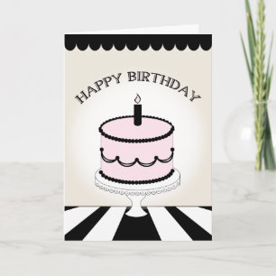 Carte Gâteau d'anniversaire rose et noir / Stripes