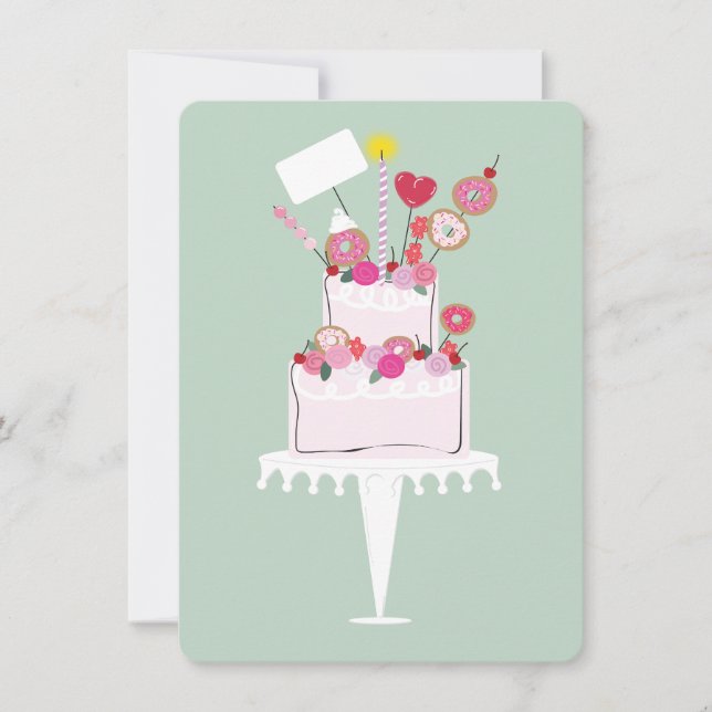 Carte Gâteau d'anniversaire rose stratifié (Devant)
