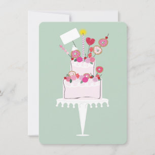 Carte Gâteau d'anniversaire rose stratifié