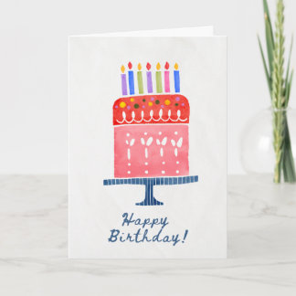 Carte Gâteau d'anniversaire rouge et rose, blanc, glacé 