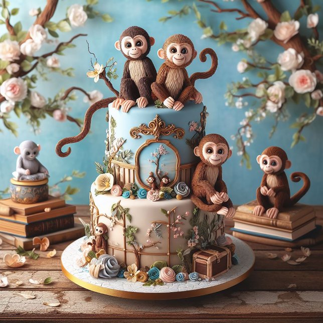 CARTE GÂTEAU D'ANNIVERSAIRES DE ENFANTS DE SINGES ADORAB (Créateur téléchargé)