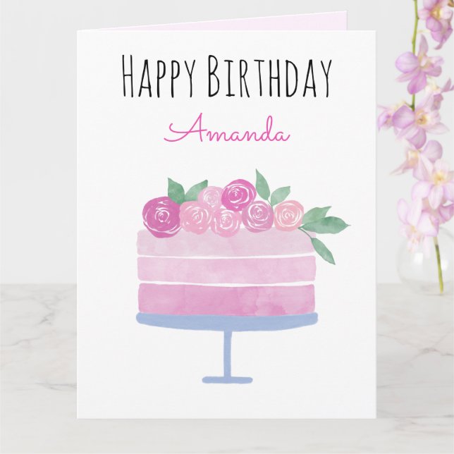 Carte Gâteau d'aquarelle et roses roses roses (Orchidée)