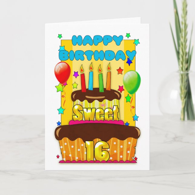 Carte gâteau de 16 ans avec bougies - heureux 16e b (Devant)