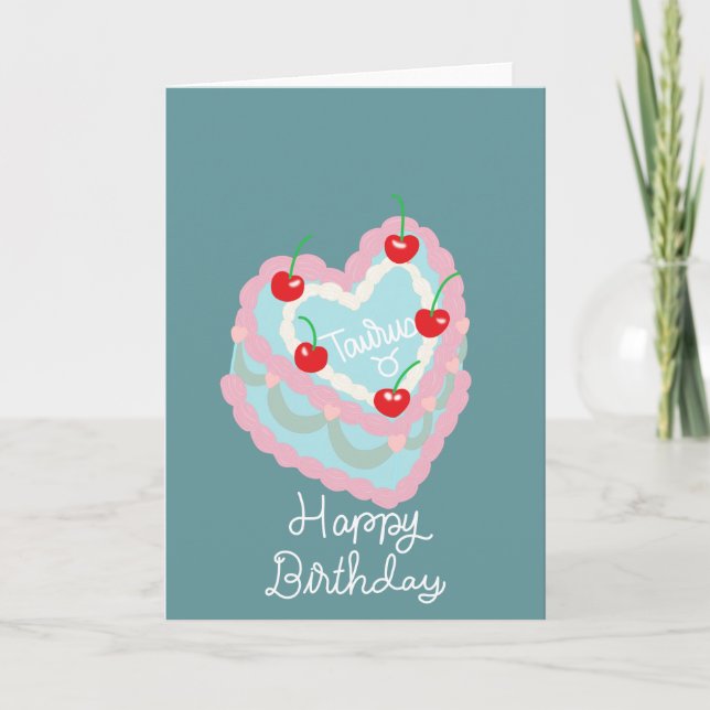 Carte Gâteau de coeur Taurus Joyeux anniversaire (Devant)