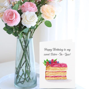 Carte Gâteau de framboise d'aquarelle Anniversaire Soeur