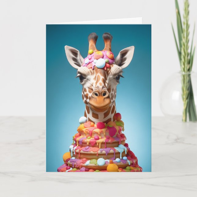Carte Gâteau de Giraffe Quirky Cute drôle Animal Anniver (Devant)