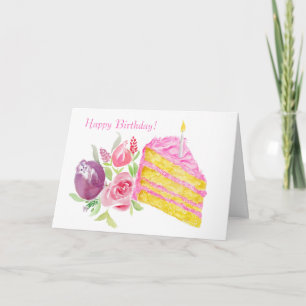 Carte Gâteau de givre rose d'anniversaire aquarelle
