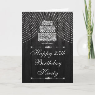Carte Gâteau de rideau en diamant noir argent Anniversai