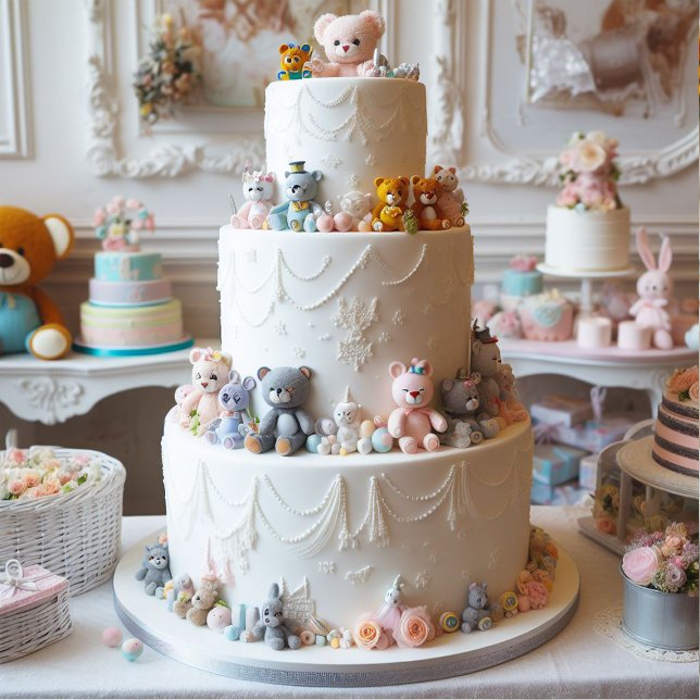 CARTE GÂTEAU FESTIF EN COUCHE BLANCHE DÉCORÉ DE JOUETS (Créateur téléchargé)