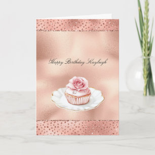 Carte Gâteau Rose Cupcake Gold Glam Paillettes Anniversa