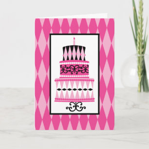 Carte Gâteau rose et noir de partie