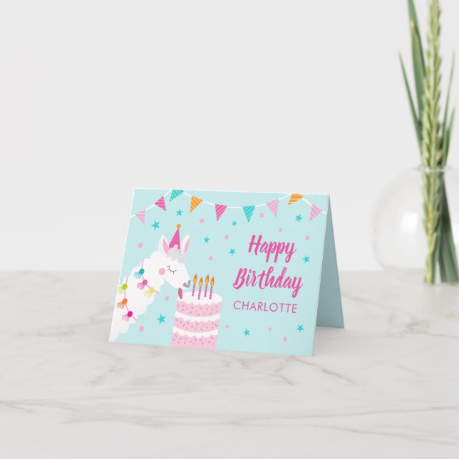 Carte Gâteau tout Llama amusant 4ème Aqua Joyeux anniver (Devant)
