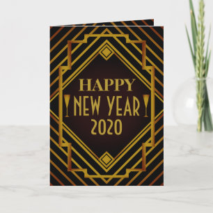 Carte Gatsby Gold Salutation du Nouvel An des années 192