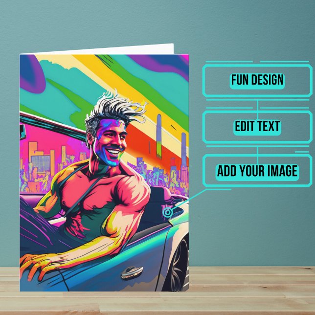 Carte Gay Guy et son anniversaire de voiture (Make sure their LGBTQ+ birthday is as gay as they are.)