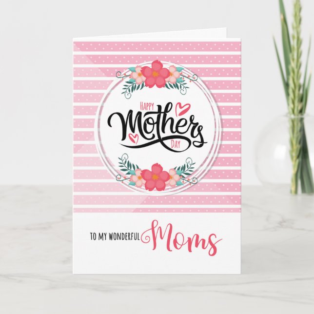 Carte Gay Moms sur la Fête des Mères Pink Bontanical Str (Devant)