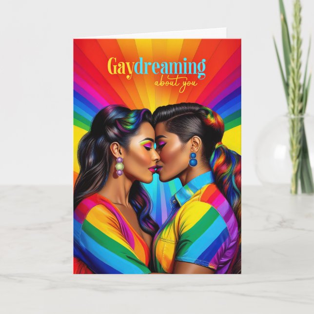 Carte Gaydreaming Latino-Américain Lesbian Rainbow Love (Devant)