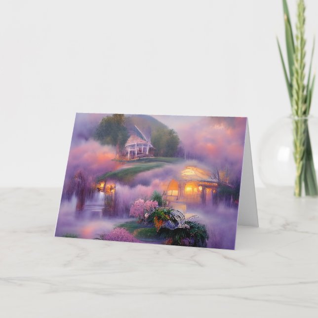 Carte Gazebo brillant et glycine violette à l'étang (Devant)