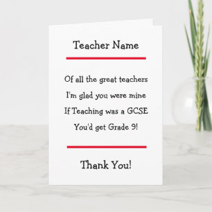 Carte GCSE de l'enseignant Merci