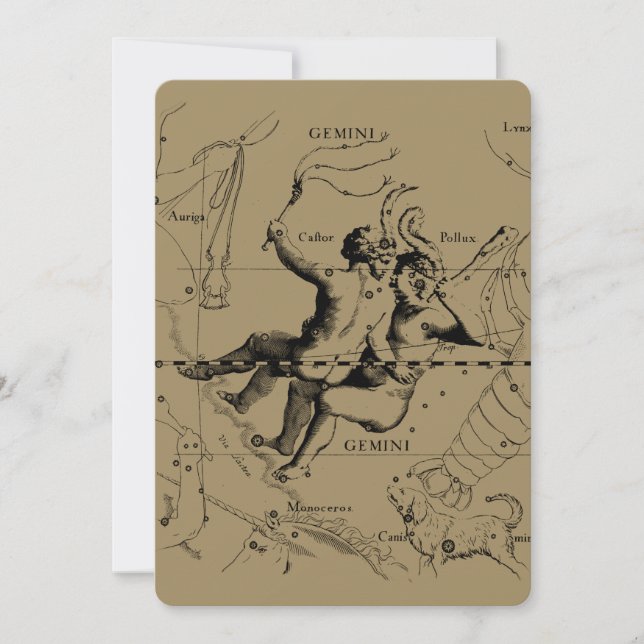Carte Gemini Constellation Map Hevelius vers 1690 (Devant)