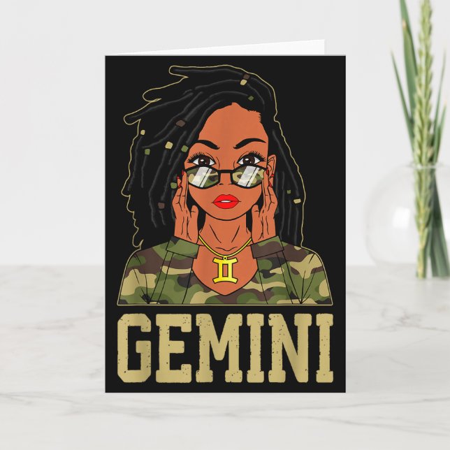 Carte Gemini Loc'd Hair Sy Black Woman Camo Melanin Girl (Devant)