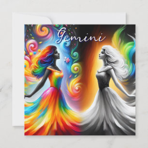 Carte Gemini Twins Couleur et noir et blanc Horoscope