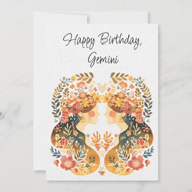 Carte Gemini Twins Zodiac Boho Anniversaire (Devant)