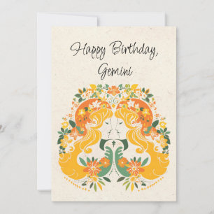 Carte Gemini Twins Zodiac Floral Anniversaire
