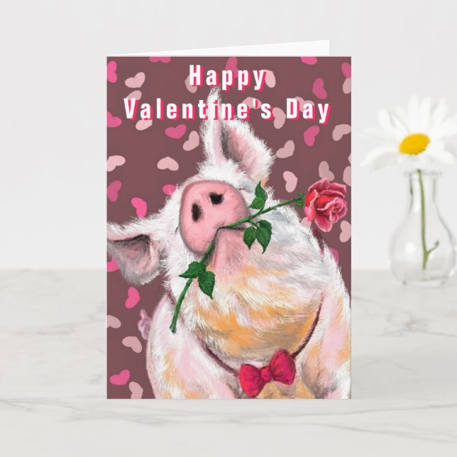 Carte Gentleman Pig - Amusant - Joyeuse Saint-Valentin (Petite plante)