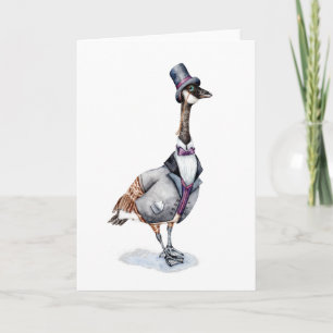 Carte Gentleman Victorien Oie dans un Chapeau Melon