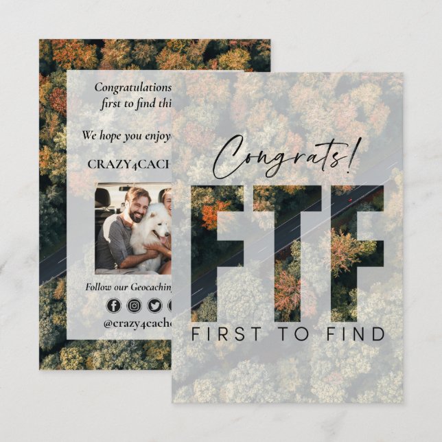 Carte Géocaching Félicitations au Premier à Trouver la C (Devant / Derrière)